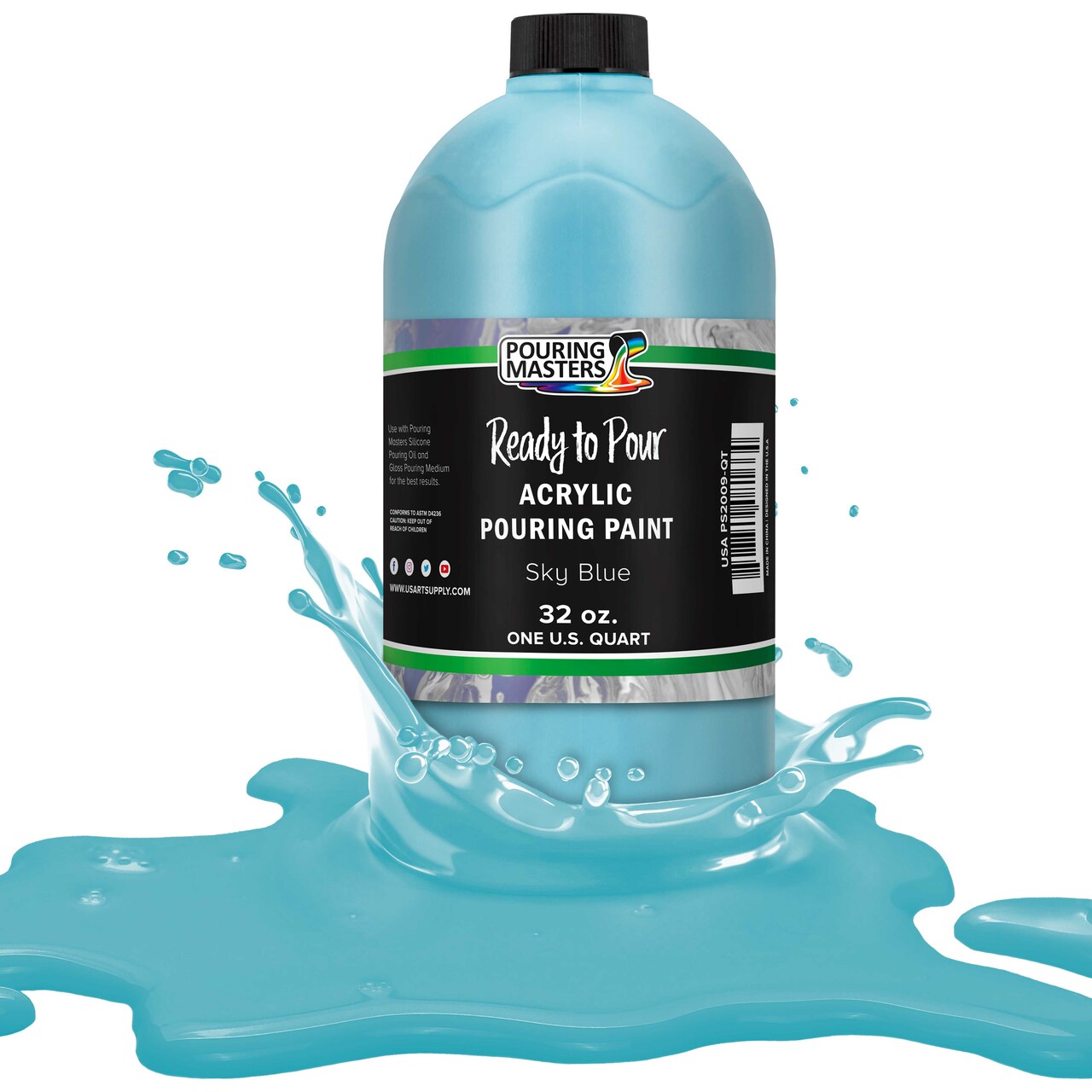 Pouring Masters Sky Blue Ready to Pour Acrylic Pouring Paint - Premium 32-Ounce Pre-Mixed Fluid Acrylic Paint - Fluid Art Supplies for Canvas, Wood, Paper, Tile & Rocks